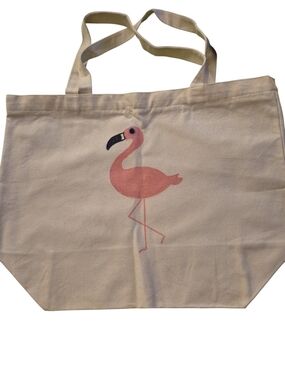 Hand Painted By Me. Canvas Zipper Tote Bag with Pink Flamingo Print
